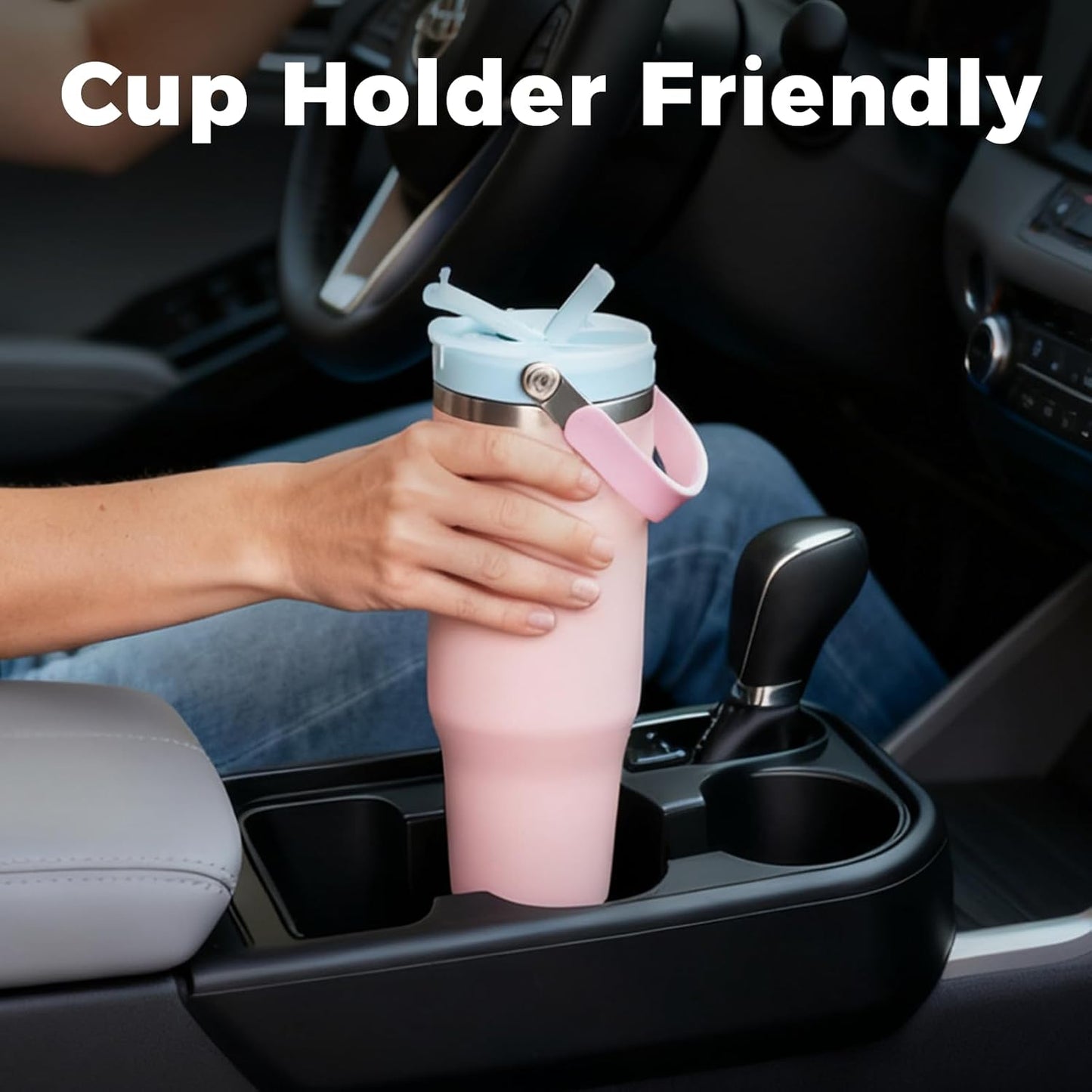 40 oz Insulated Stainless Steel Bottle with 2-in-1 Straw and Spout Lid, Water Bottle with Carry Handle Keep Cold 24H, Leak-Proof, Fits in Car Cup Holder, Travel, and School（off-White）