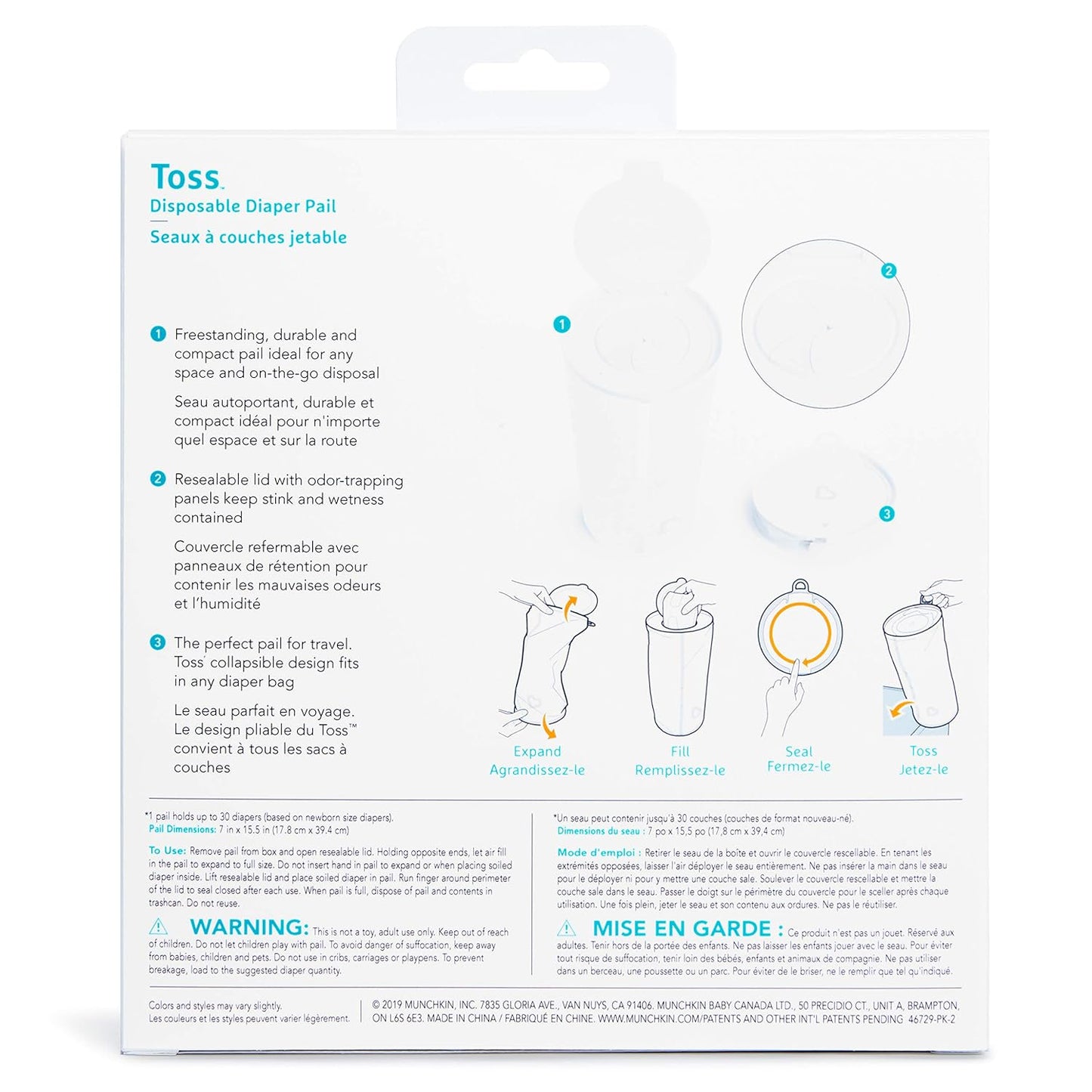 ® Toss™ Portable Disposable Diaper Pail, Holds up to 30 Newborn Diapers, 1 Pack, White