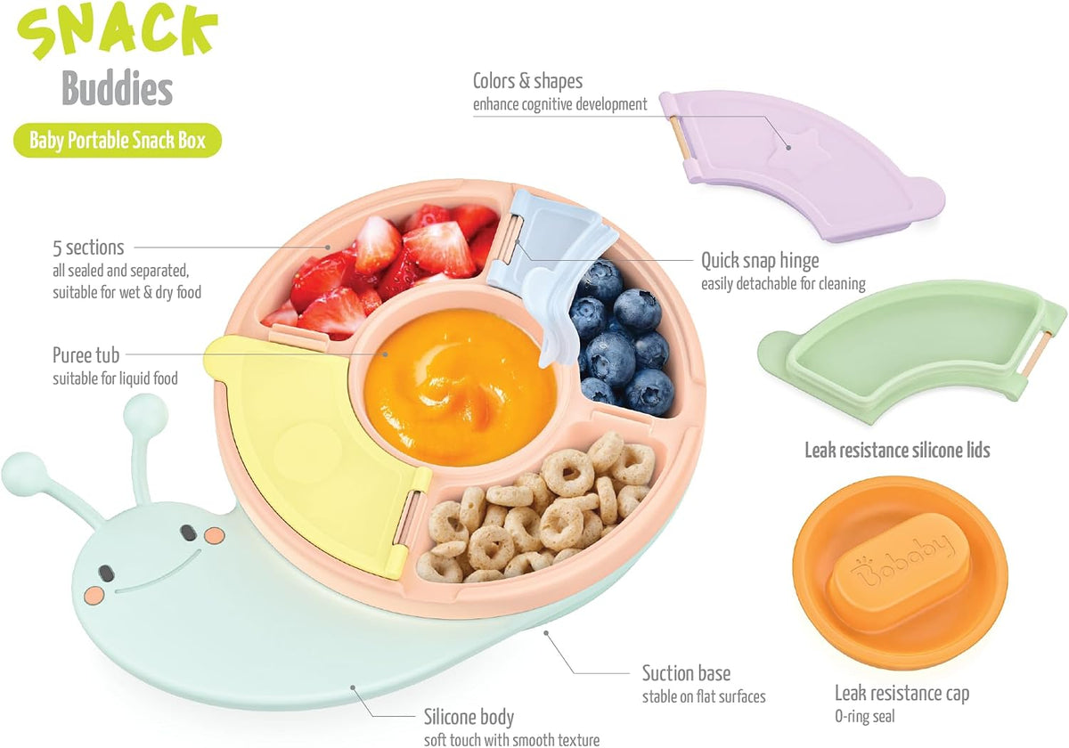 Silicone Snack Containers for Kids | Toddler Snack Box 5 Compartment