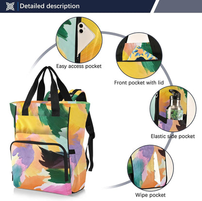 Diaper Bag Backpack, Multifunction Travel Bag for Moms Dads, Baby Changing Bag with Insulted Pockets, Stroller Straps and Side Bottle Pockets Sunset Wash Pattern