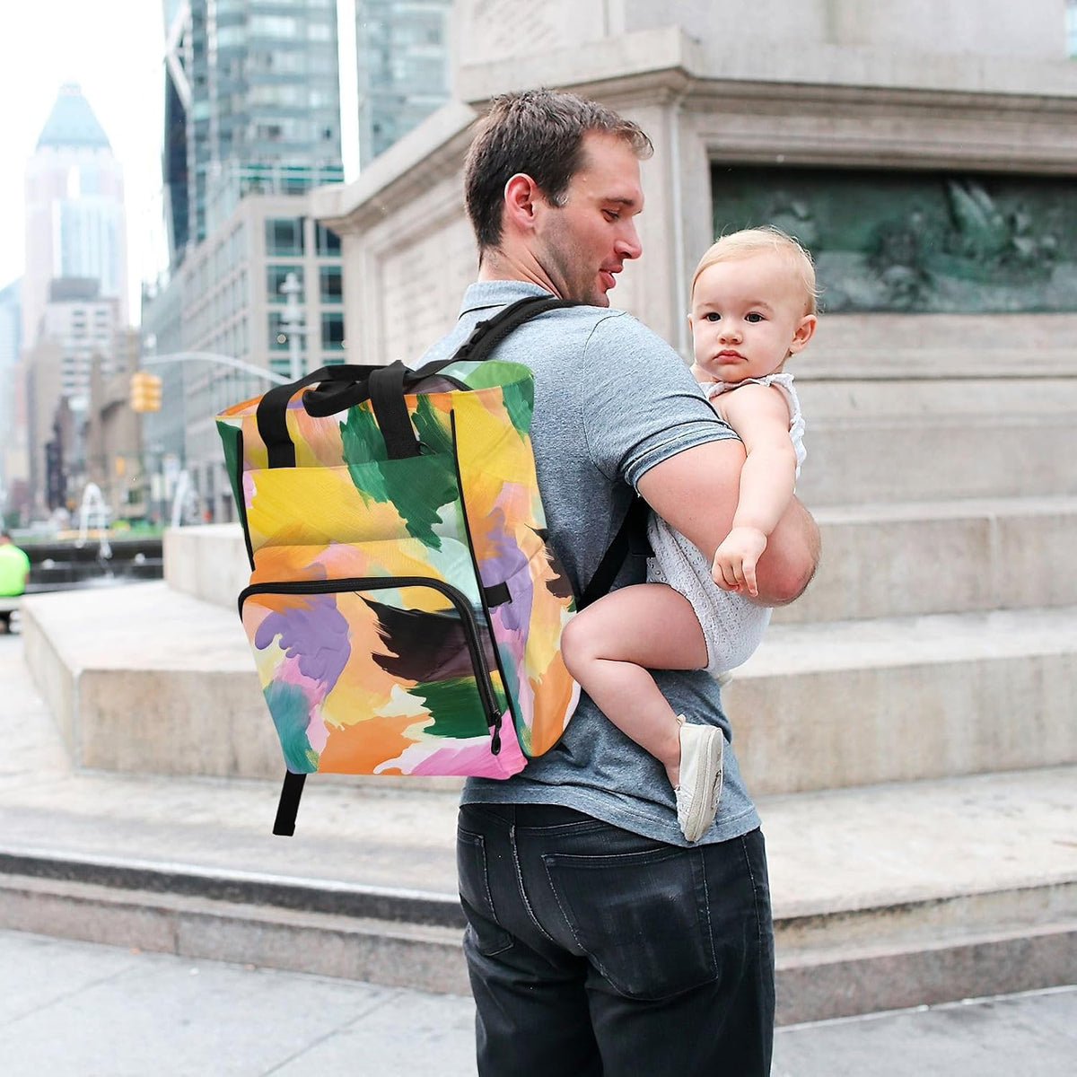 Diaper Bag Backpack, Multifunction Travel Bag for Moms Dads, Baby Changing Bag with Insulted Pockets, Stroller Straps and Side Bottle Pockets Sunset Wash Pattern
