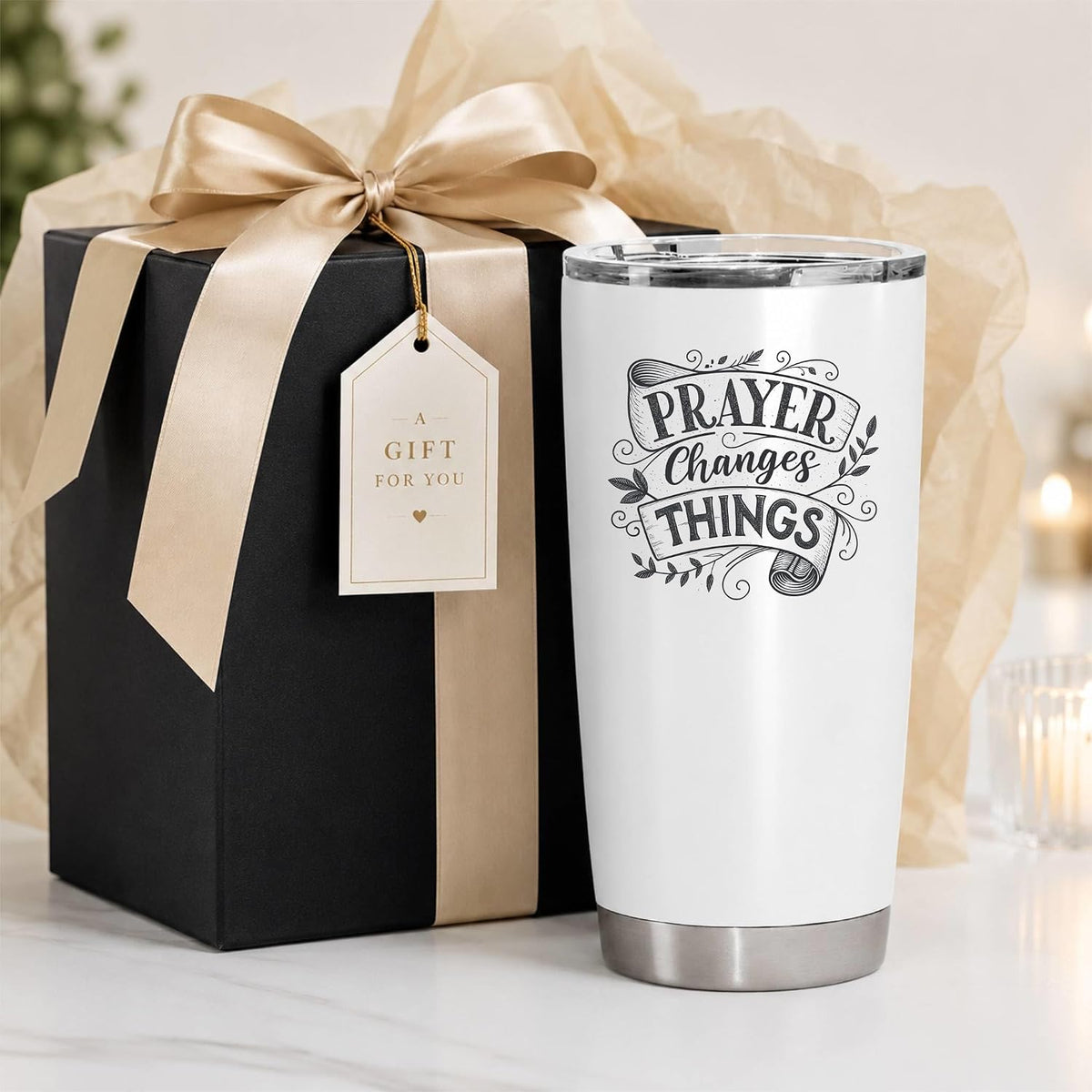 Prayer Changes Things Tumbler 20oz White