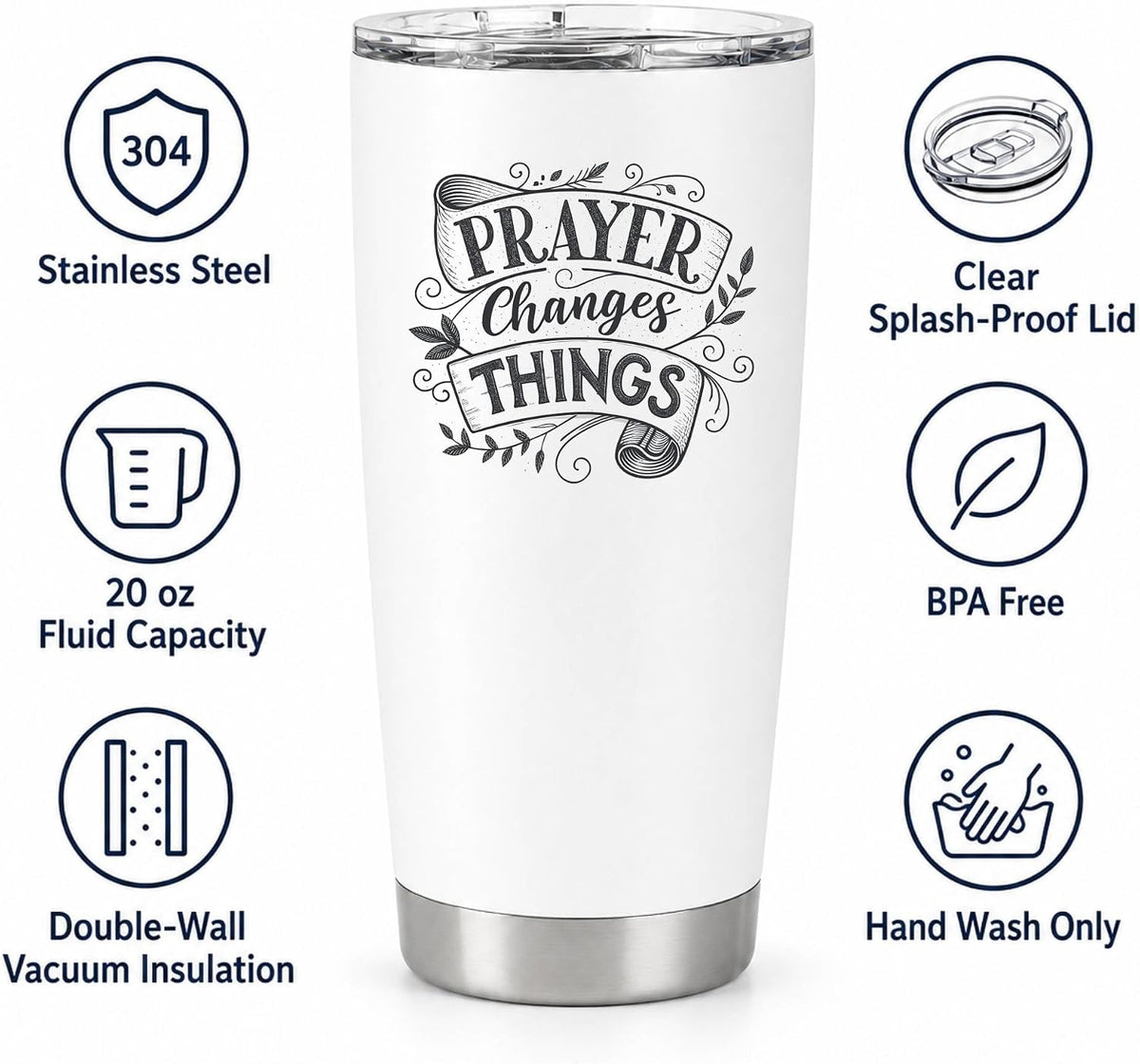 Prayer Changes Things Tumbler 20oz White
