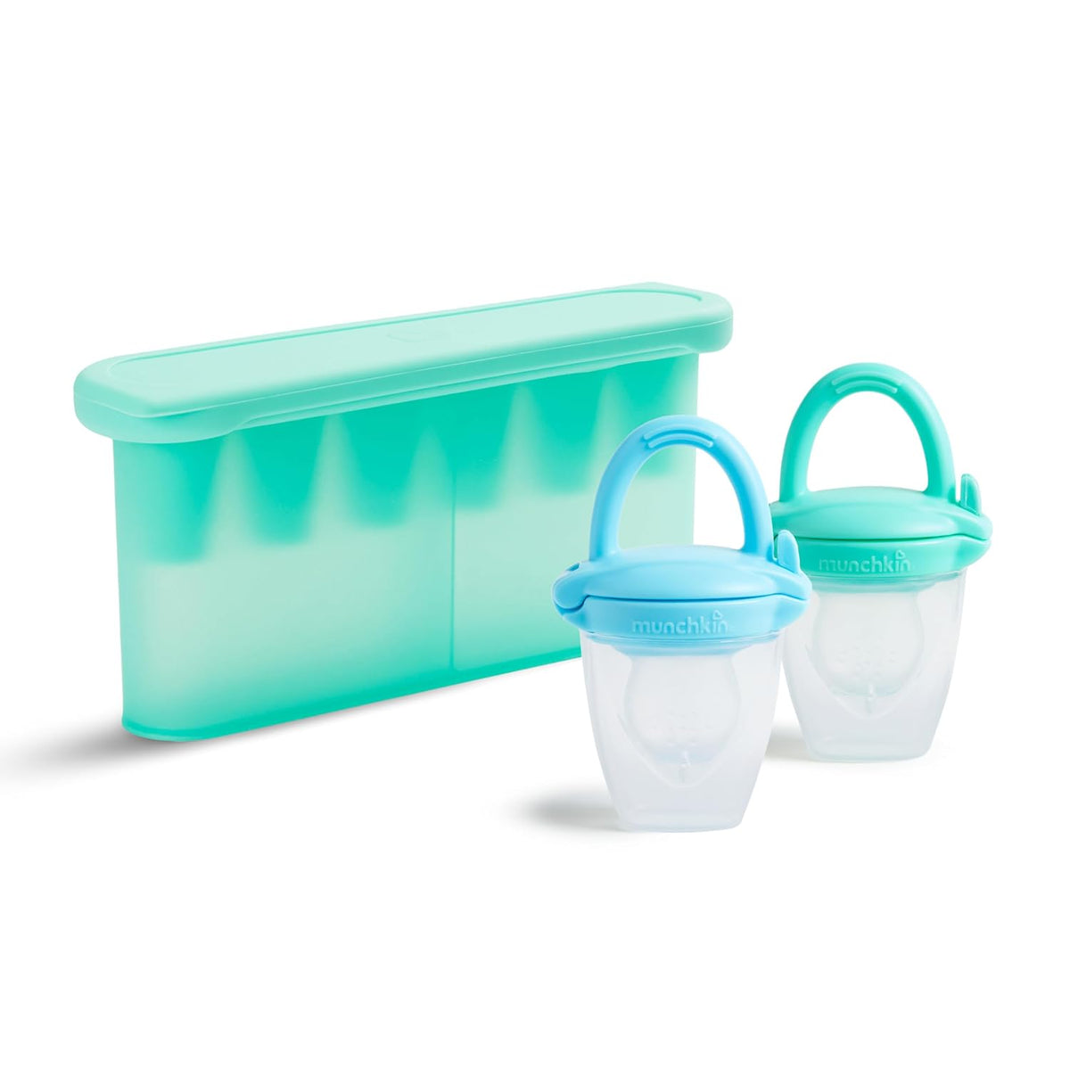 ® Silicone Baby Food Feeders and Baby Food Freezer Tray with Lid - Great for Self-Feeding and Baby Led Weaning, Mint/Blue