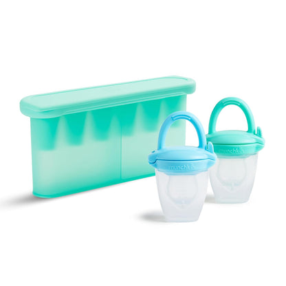 ® Silicone Baby Food Feeders and Baby Food Freezer Tray with Lid - Great for Self-Feeding and Baby Led Weaning, Mint/Blue
