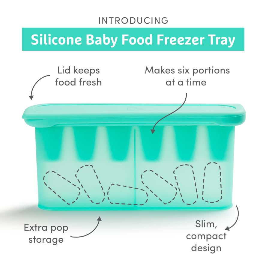 ® Silicone Baby Food Feeders and Baby Food Freezer Tray with Lid - Great for Self-Feeding and Baby Led Weaning, Mint/Blue
