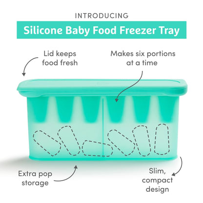 ® Silicone Baby Food Feeders and Baby Food Freezer Tray with Lid - Great for Self-Feeding and Baby Led Weaning, Mint/Blue