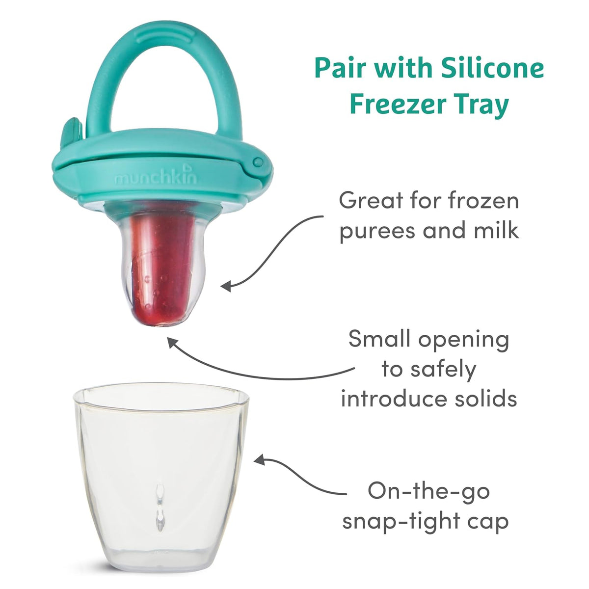 ® Silicone Baby Food Feeders and Baby Food Freezer Tray with Lid - Great for Self-Feeding and Baby Led Weaning, Mint/Blue