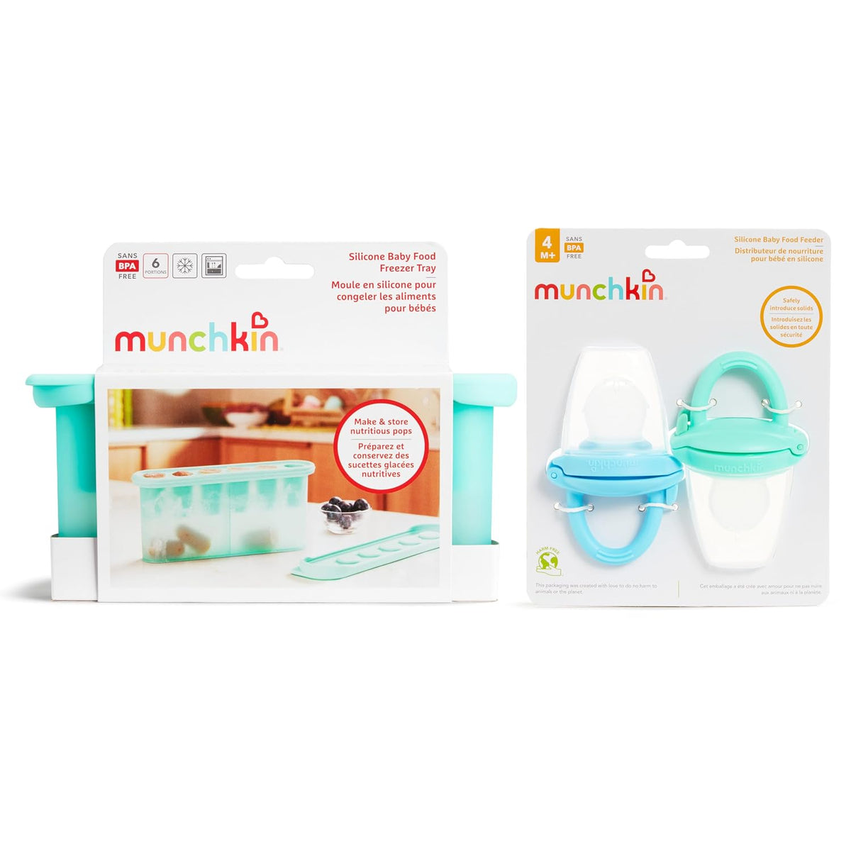 ® Silicone Baby Food Feeders and Baby Food Freezer Tray with Lid - Great for Self-Feeding and Baby Led Weaning, Mint/Blue