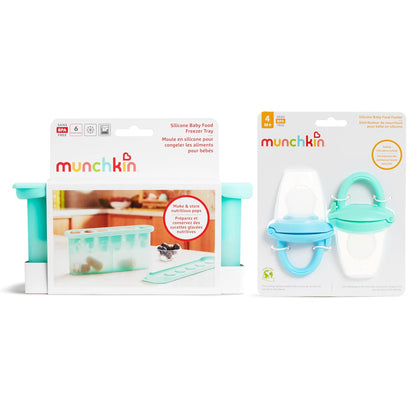 ® Silicone Baby Food Feeders and Baby Food Freezer Tray with Lid - Great for Self-Feeding and Baby Led Weaning, Mint/Blue