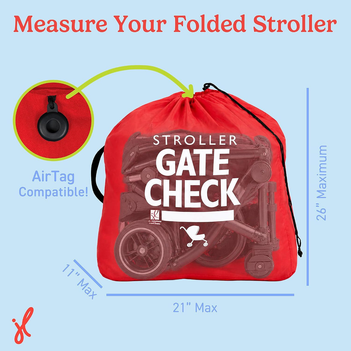 J.L. Childress Gate Check Travel Bag for Compact-Fold Strollers, Red