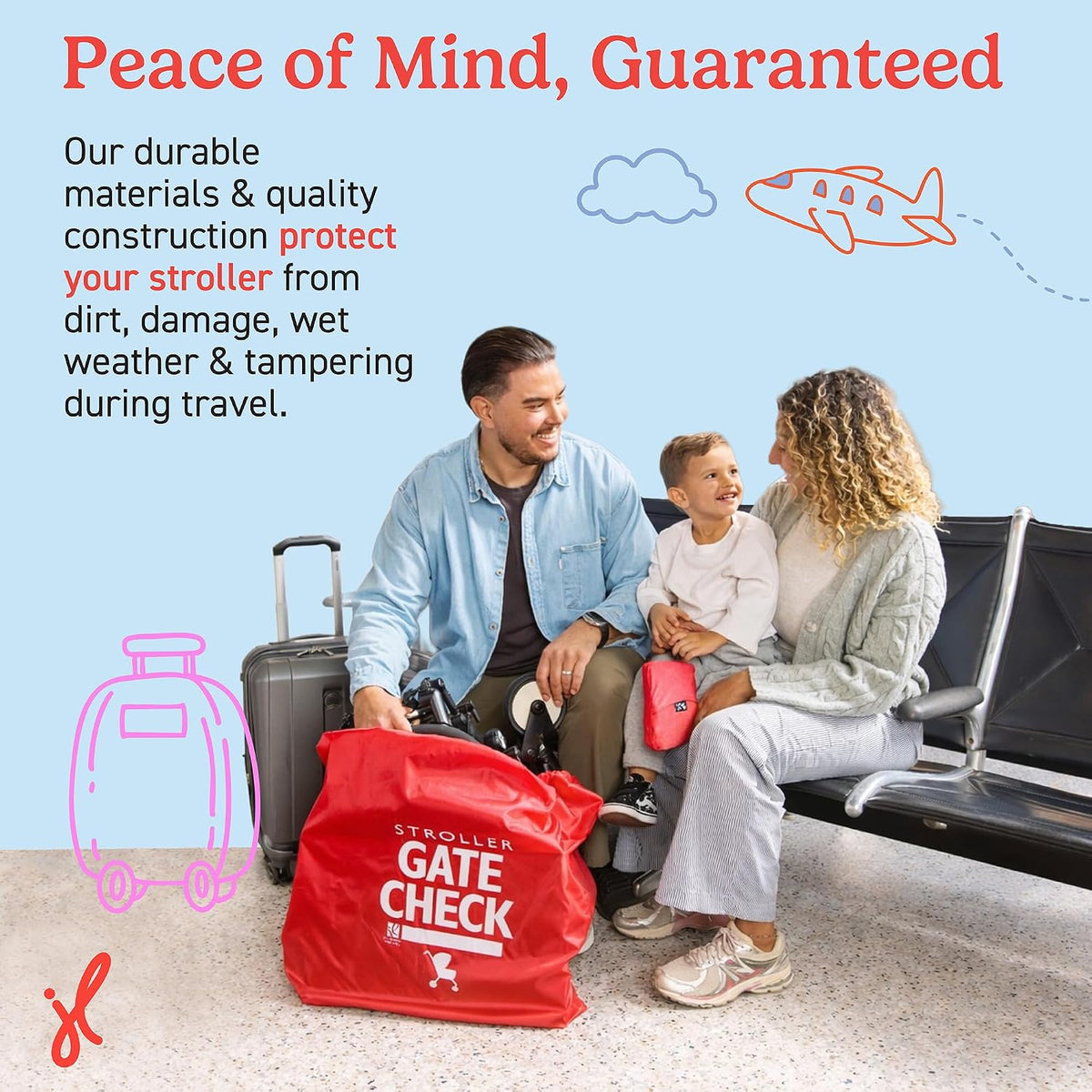 J.L. Childress Gate Check Travel Bag for Compact-Fold Strollers, Red