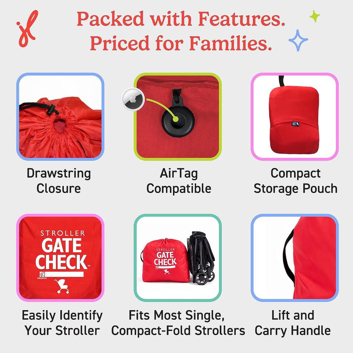 J.L. Childress Gate Check Travel Bag for Compact-Fold Strollers, Red