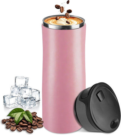 17 oz / 500 ml Travel Coffee Mug, One-Handed Black Insulated Coffee Tumbler with Lid, Leak Proof Stainless Steel Coffee Cup, Reusable Water Bottle for Office, Car, Travel, Hot Coffee and Cold Drinks