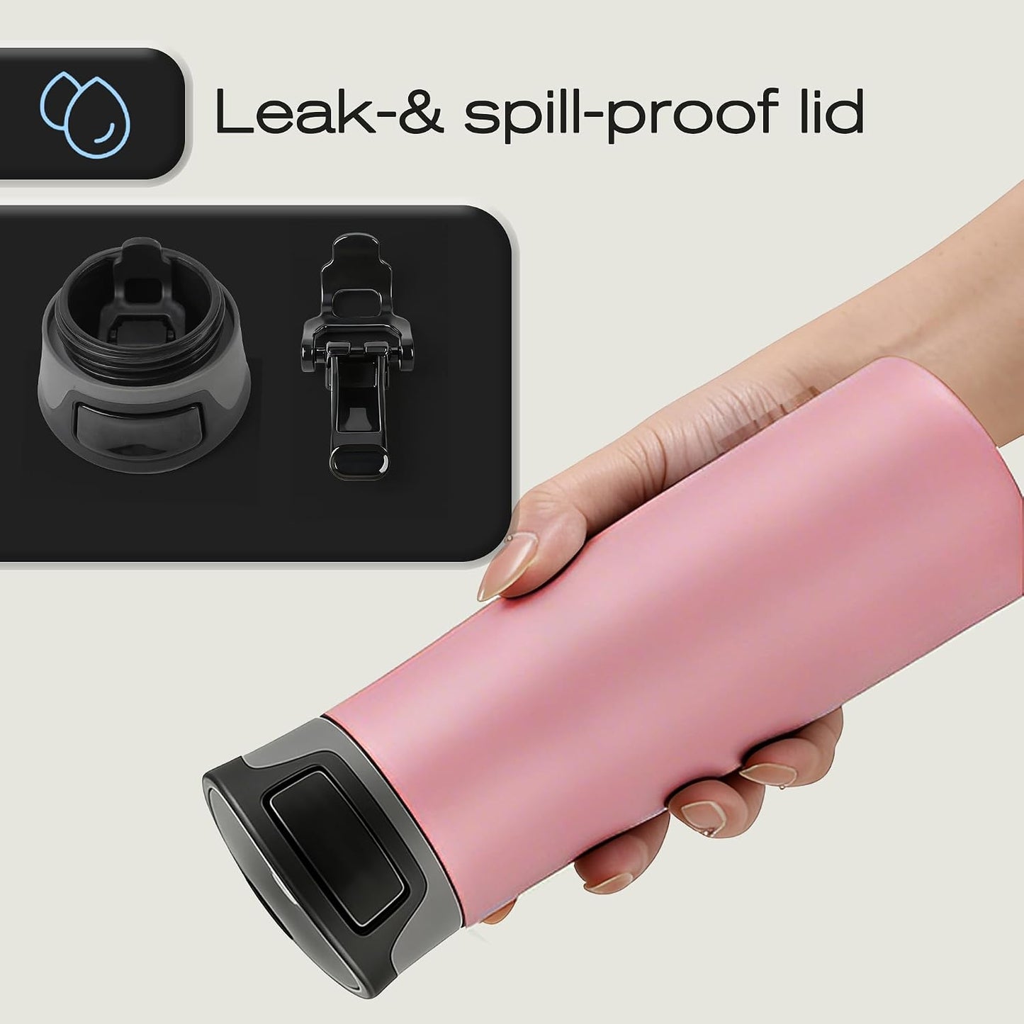 17 oz / 500 ml Travel Coffee Mug, One-Handed Black Insulated Coffee Tumbler with Lid, Leak Proof Stainless Steel Coffee Cup, Reusable Water Bottle for Office, Car, Travel, Hot Coffee and Cold Drinks