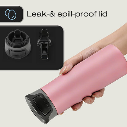 17 oz / 500 ml Travel Coffee Mug, One-Handed Black Insulated Coffee Tumbler with Lid, Leak Proof Stainless Steel Coffee Cup, Reusable Water Bottle for Office, Car, Travel, Hot Coffee and Cold Drinks