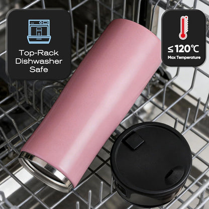 17 oz / 500 ml Travel Coffee Mug, One-Handed Black Insulated Coffee Tumbler with Lid, Leak Proof Stainless Steel Coffee Cup, Reusable Water Bottle for Office, Car, Travel, Hot Coffee and Cold Drinks