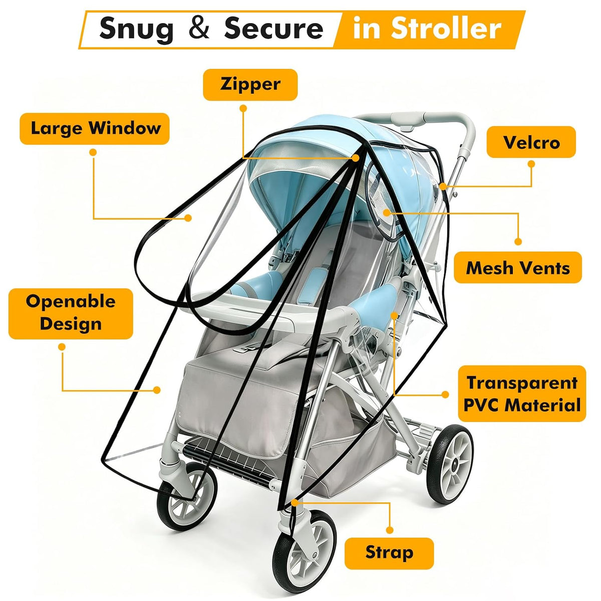 Stroller Rain Cover, Universal, All-Seasons Weather Shield Breathable,Warm