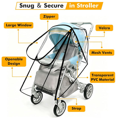 Stroller Rain Cover, Universal, All-Seasons Weather Shield Breathable,Warm