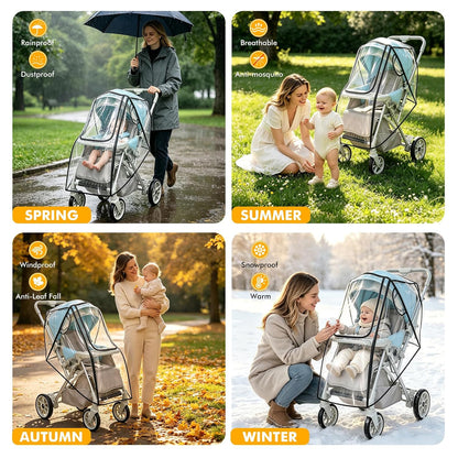 Stroller Rain Cover, Universal, All-Seasons Weather Shield Breathable,Warm
