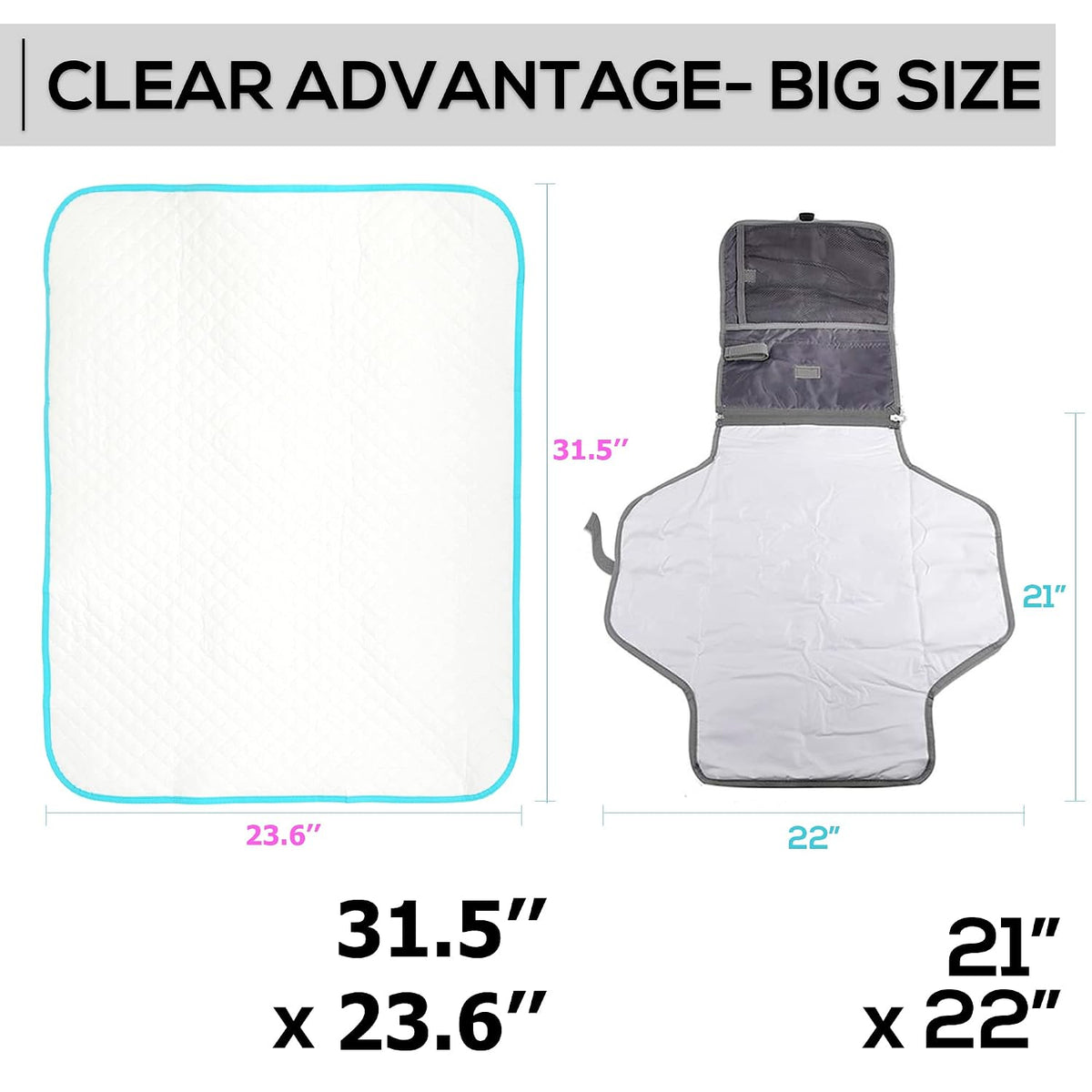 Changing Mat - Biggest Waterproof & Reusable Portable Changing Pad 25.5"x31.5" for Change Diaper in Any Places On the Go - Wipeable Compact Baby Change Cover Liner - Unisex Design for Girls & Boys