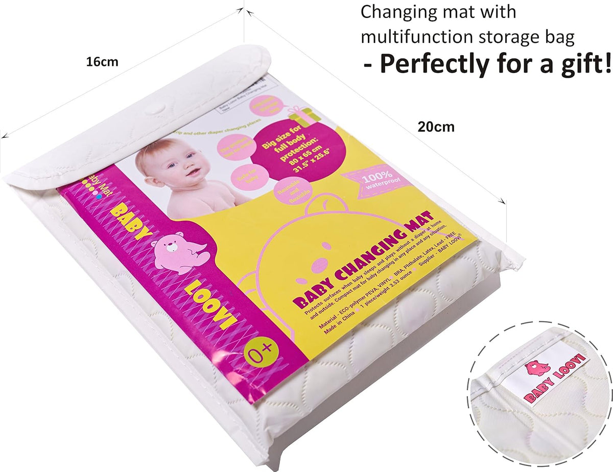 Changing Mat - Biggest Waterproof & Reusable Portable Changing Pad 25.5"x31.5" for Change Diaper in Any Places On the Go - Wipeable Compact Baby Change Cover Liner - Unisex Design for Girls & Boys