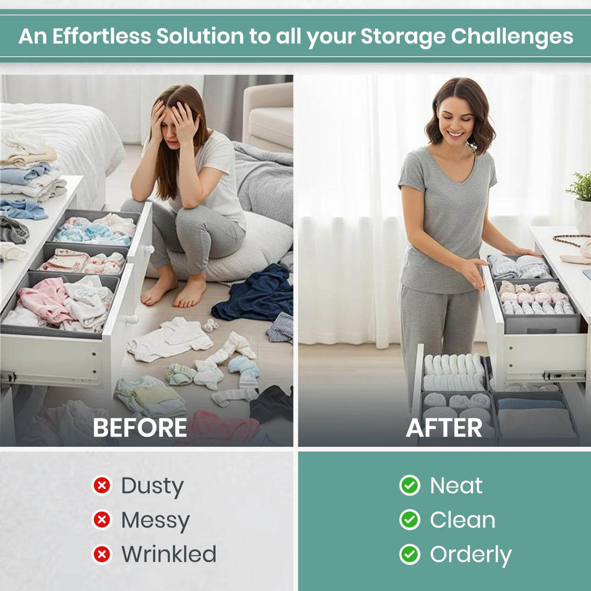 18 Pack Drawer Organizer Clothes-3 Sizes Dresser Organizer for Underwear Closet, Baby Clothes Organizer for Wardrobe-Foldable Fabric Drawer Dividers for Bedroom,Lingerie,Undies,Bra-Grey