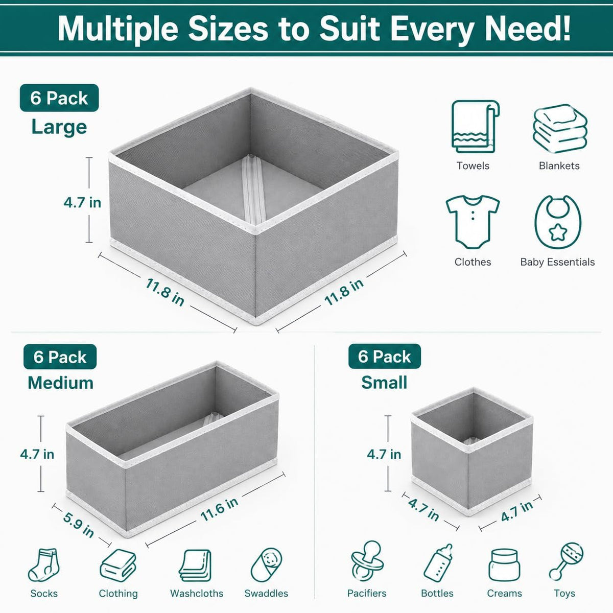 18 Pack Drawer Organizer Clothes-3 Sizes Dresser Organizer for Underwear Closet, Baby Clothes Organizer for Wardrobe-Foldable Fabric Drawer Dividers for Bedroom,Lingerie,Undies,Bra-Grey
