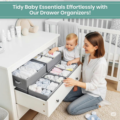 18 Pack Drawer Organizer Clothes-3 Sizes Dresser Organizer for Underwear Closet, Baby Clothes Organizer for Wardrobe-Foldable Fabric Drawer Dividers for Bedroom,Lingerie,Undies,Bra-Grey