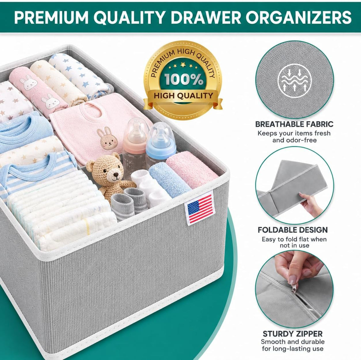 18 Pack Drawer Organizer Clothes-3 Sizes Dresser Organizer for Underwear Closet, Baby Clothes Organizer for Wardrobe-Foldable Fabric Drawer Dividers for Bedroom,Lingerie,Undies,Bra-Grey