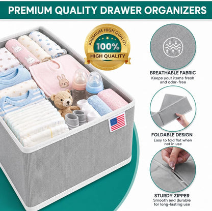 18 Pack Drawer Organizer Clothes-3 Sizes Dresser Organizer for Underwear Closet, Baby Clothes Organizer for Wardrobe-Foldable Fabric Drawer Dividers for Bedroom,Lingerie,Undies,Bra-Grey