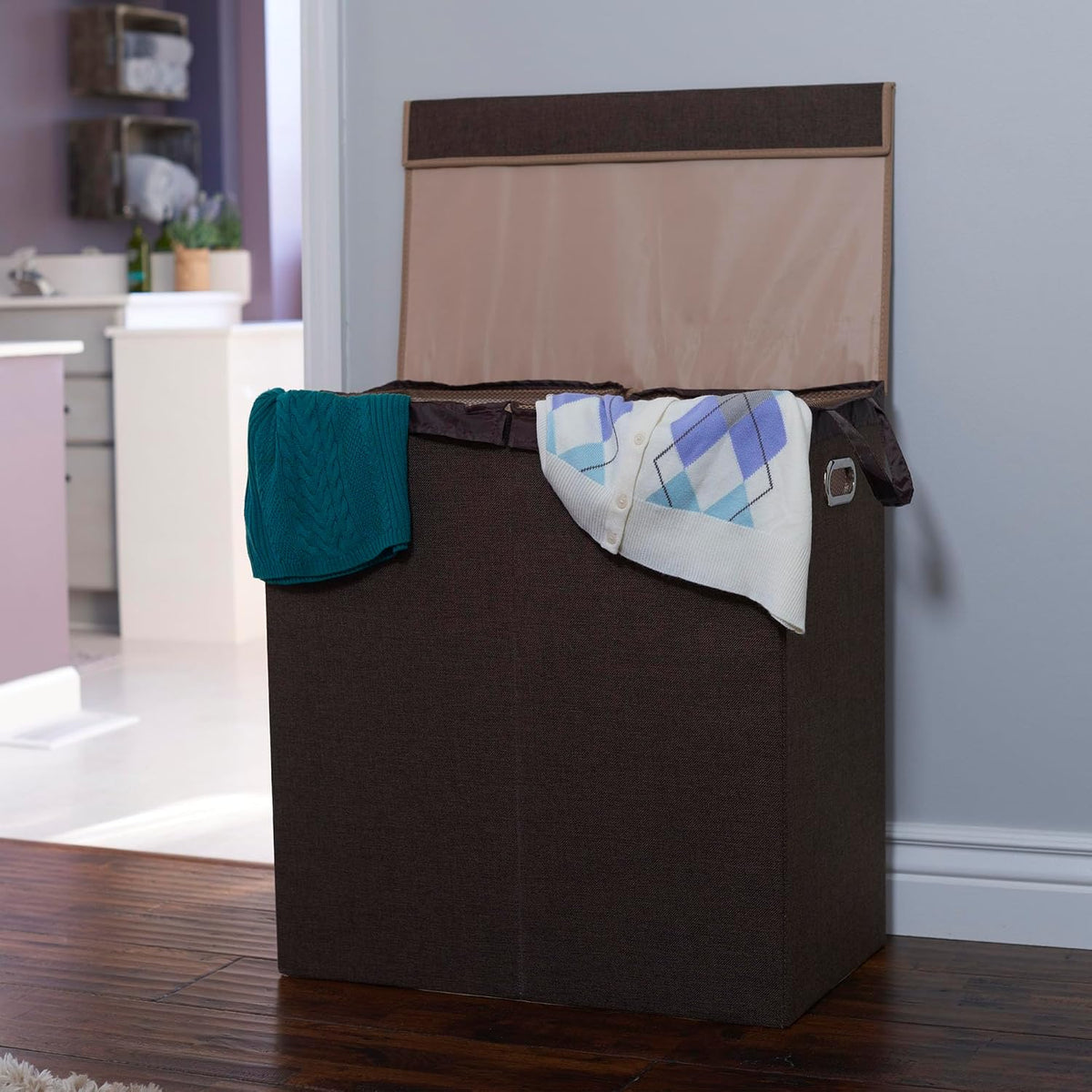 5620 Collapsible Single Laundry Hamper with Magnetic Lid - Grey