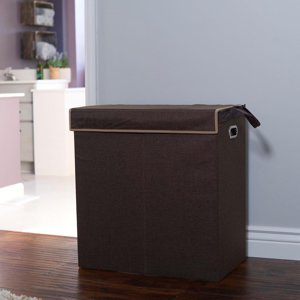 5620 Collapsible Single Laundry Hamper with Magnetic Lid - Grey