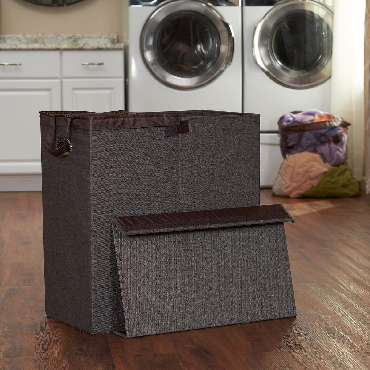 5620 Collapsible Single Laundry Hamper with Magnetic Lid - Grey