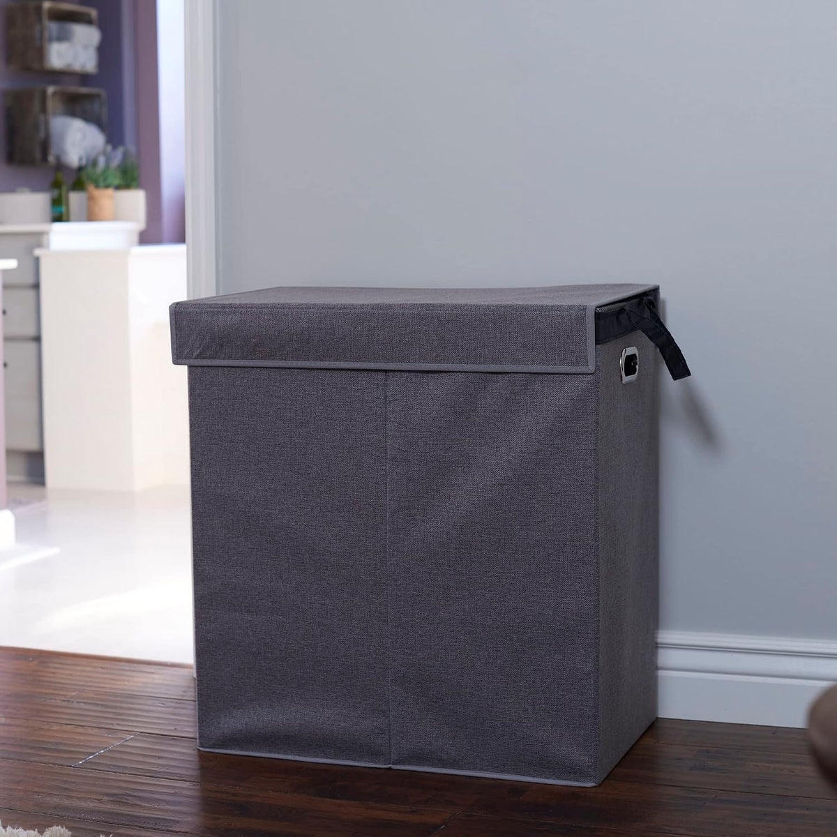 5620 Collapsible Single Laundry Hamper with Magnetic Lid - Grey