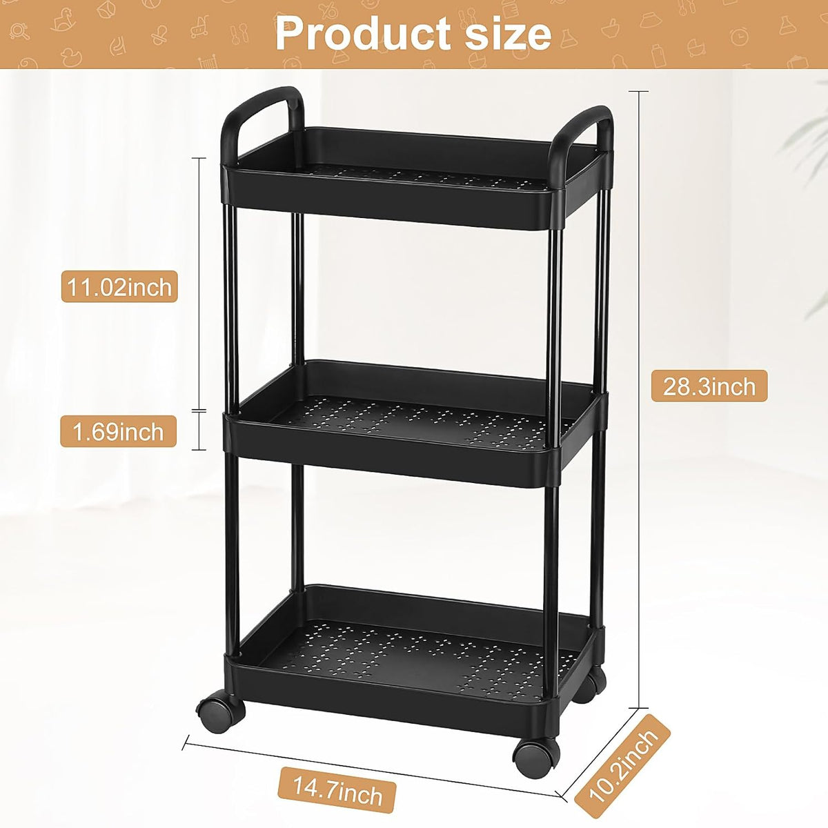 Barydat Baby Diaper Caddy Cart, 4-Tier Rolling Cart for Essentials