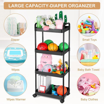Barydat Baby Diaper Caddy Cart, 4-Tier Rolling Cart for Essentials