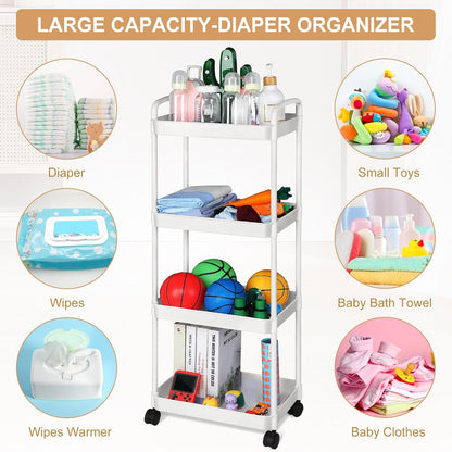 Barydat Baby Diaper Caddy Cart, 4-Tier Rolling Cart for Essentials