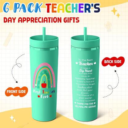 12 Pcs Back to School Teacher Gifts Teacher Appreciation Cups Bulk Thanks Gifts for Teachers 16 oz Plastic Skinny Tumblers with Lid Straw for First Day of School (12 Colors)