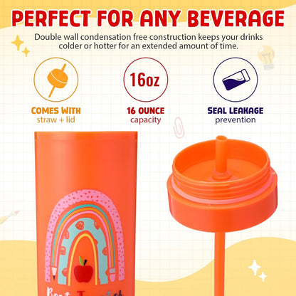 12 Pcs Back to School Teacher Gifts Teacher Appreciation Cups Bulk Thanks Gifts for Teachers 16 oz Plastic Skinny Tumblers with Lid Straw for First Day of School (12 Colors)