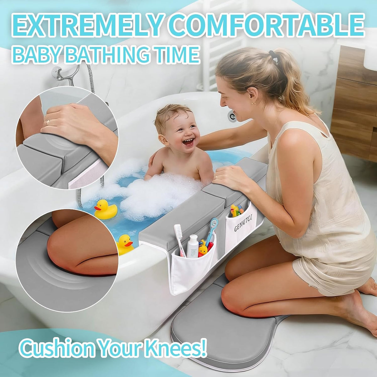Bath Kneeler and Elbow Kneeling Rest Pad for Baby Bathing Parents,Faucet Cover Baby Bathtub Silicone Whale for Kids,39 x 16 Inch Extra Long Bathtub Mats