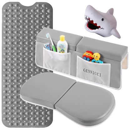 Bath Kneeler and Elbow Kneeling Rest Pad for Baby Bathing Parents,Faucet Cover Baby Bathtub Silicone Whale for Kids,39 x 16 Inch Extra Long Bathtub Mats