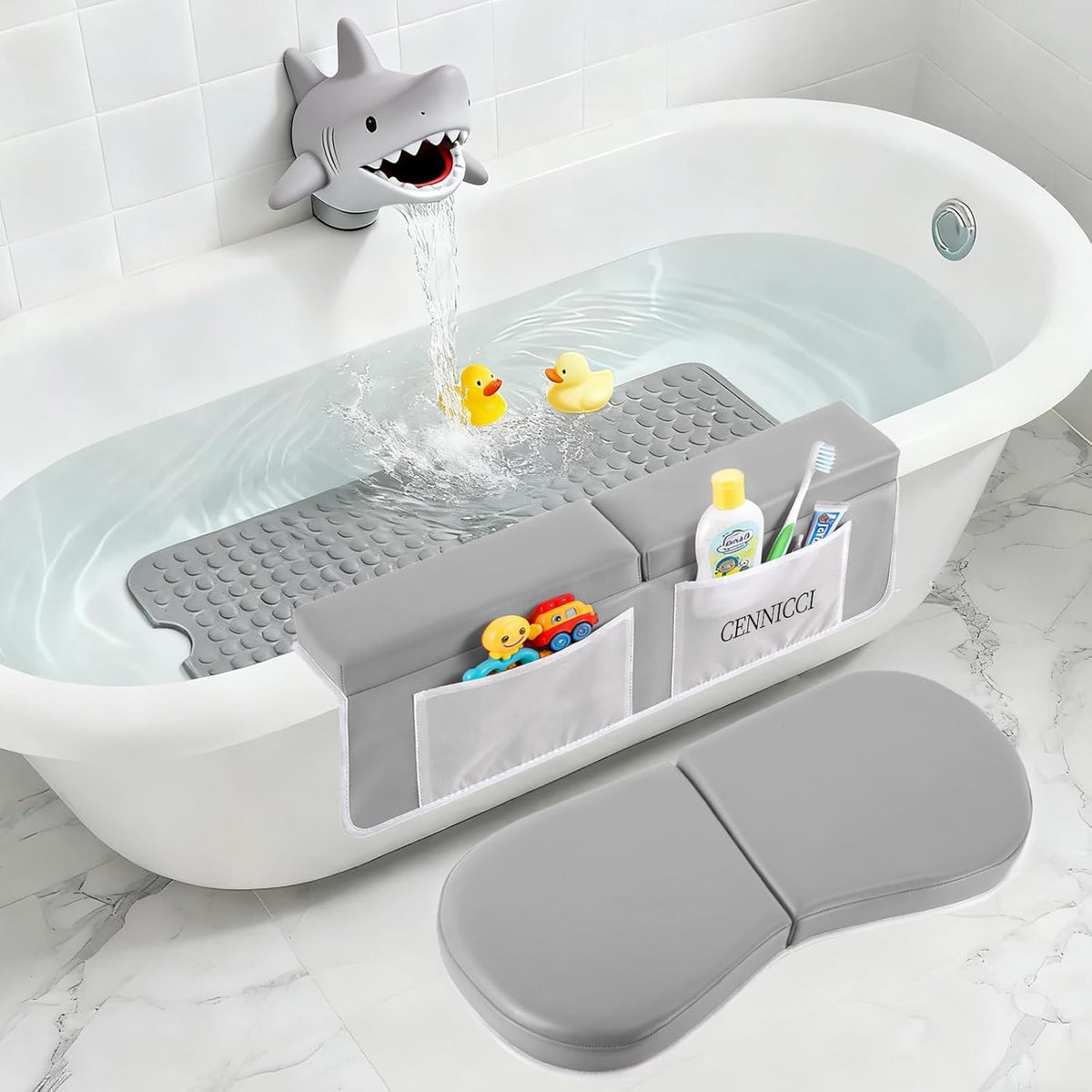 Bath Kneeler and Elbow Kneeling Rest Pad for Baby Bathing Parents,Faucet Cover Baby Bathtub Silicone Whale for Kids,39 x 16 Inch Extra Long Bathtub Mats