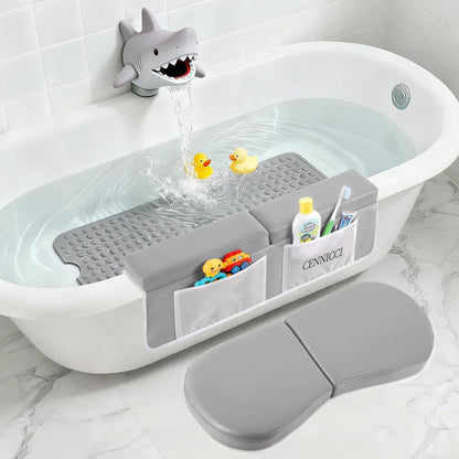 Bath Kneeler and Elbow Kneeling Rest Pad for Baby Bathing Parents,Faucet Cover Baby Bathtub Silicone Whale for Kids,39 x 16 Inch Extra Long Bathtub Mats