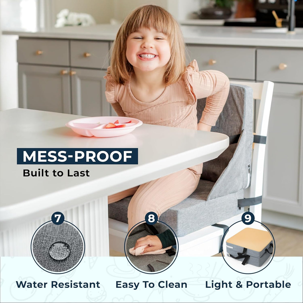 Toddler Booster Seat for Dining Table: Booster Seat for Kitchen Chair Grey