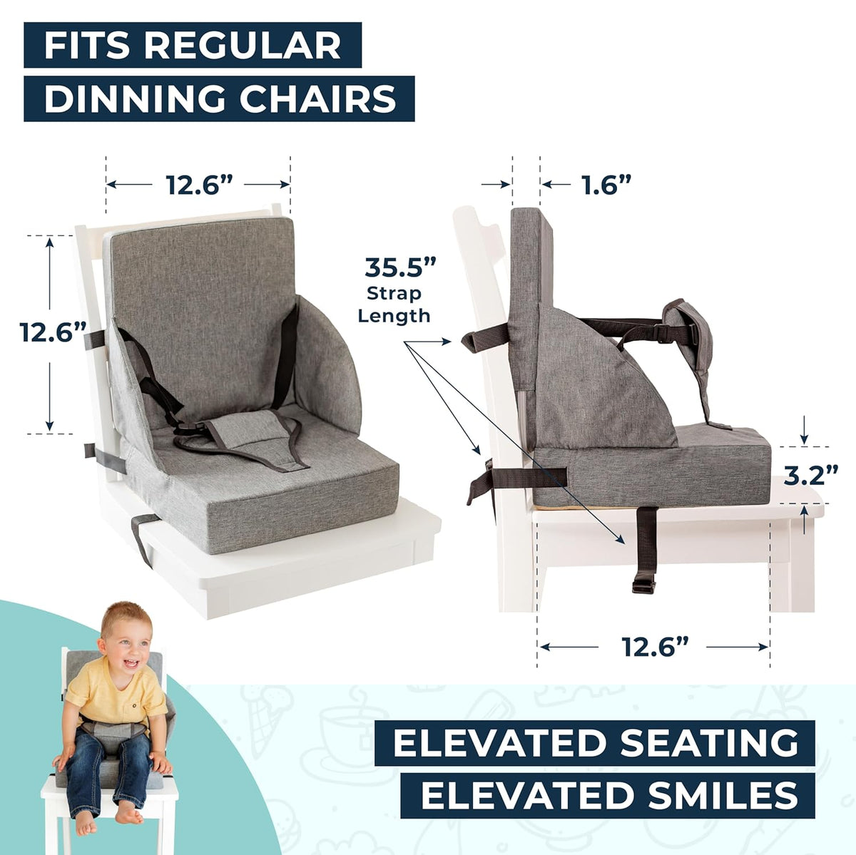 Toddler Booster Seat for Dining Table: Booster Seat for Kitchen Chair Grey