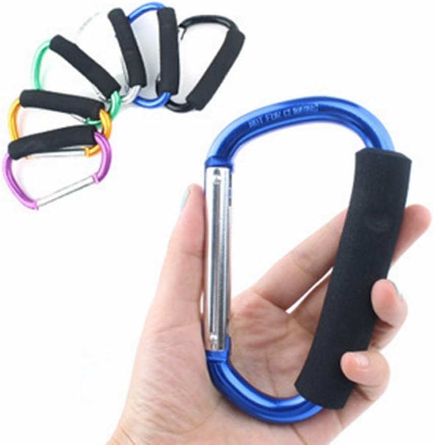2X Carabiner Hook - 5.4" Large Aluminum D-Style Carry Handle with Sponge for Shopping Bags Handbag Tote Stroller Carrying