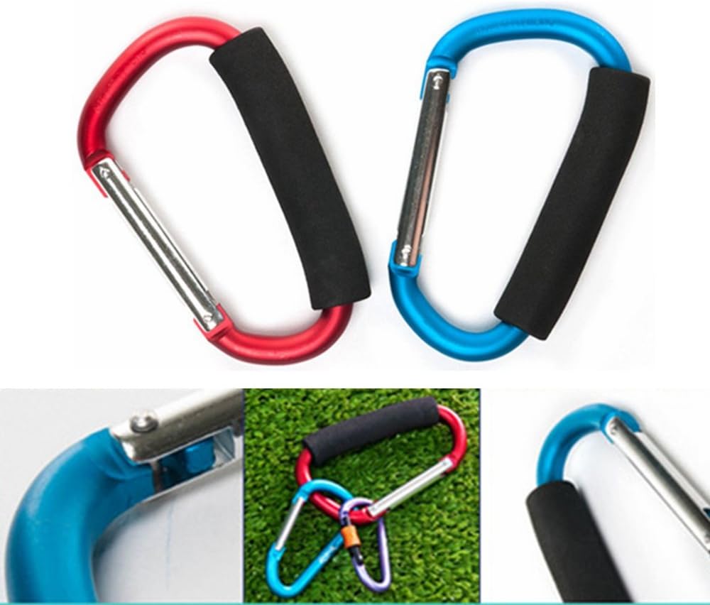 2X Carabiner Hook - 5.4" Large Aluminum D-Style Carry Handle with Sponge for Shopping Bags Handbag Tote Stroller Carrying