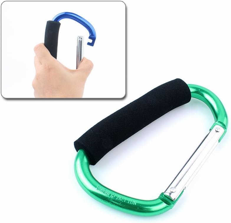 2X Carabiner Hook - 5.4" Large Aluminum D-Style Carry Handle with Sponge for Shopping Bags Handbag Tote Stroller Carrying