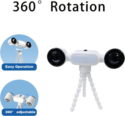 2026 New Dual-Head Fan, 4000mAh Rechargeable Portable Fan with Flexible Tripod, 360° Rotatable Mini Clip On Fan with 3 Speeds & 3 LED Light Modes for Baby Stroller, Car Seat, Crib, Camping, Travel